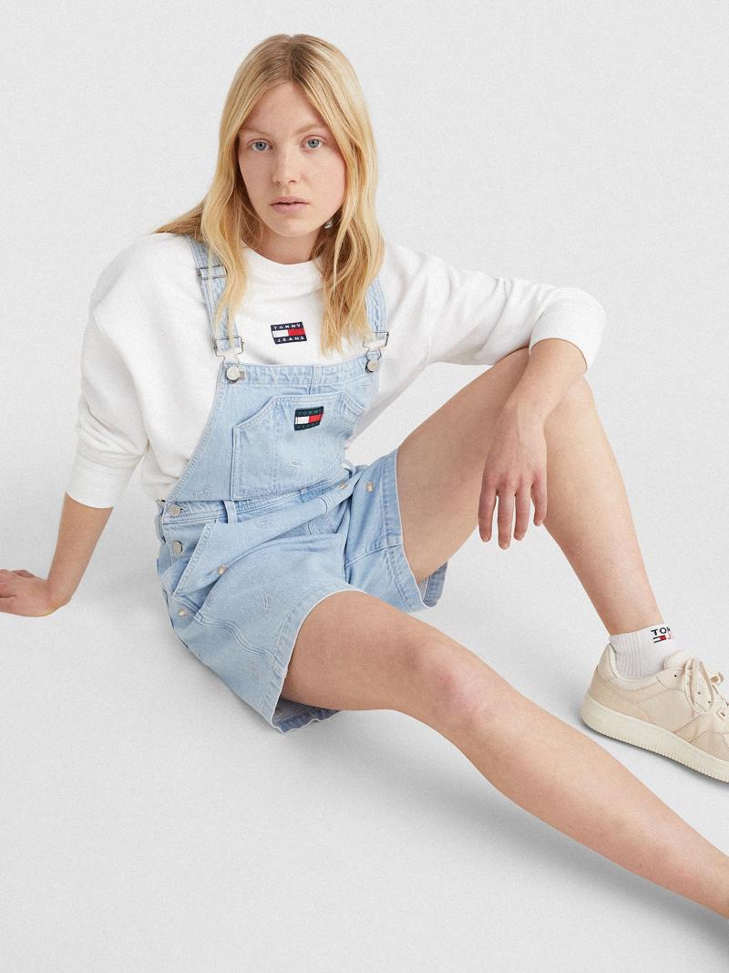 Női Tommy Hilfiger Denim Overall Flag Rövid Dresses Kék | HU 57ILH